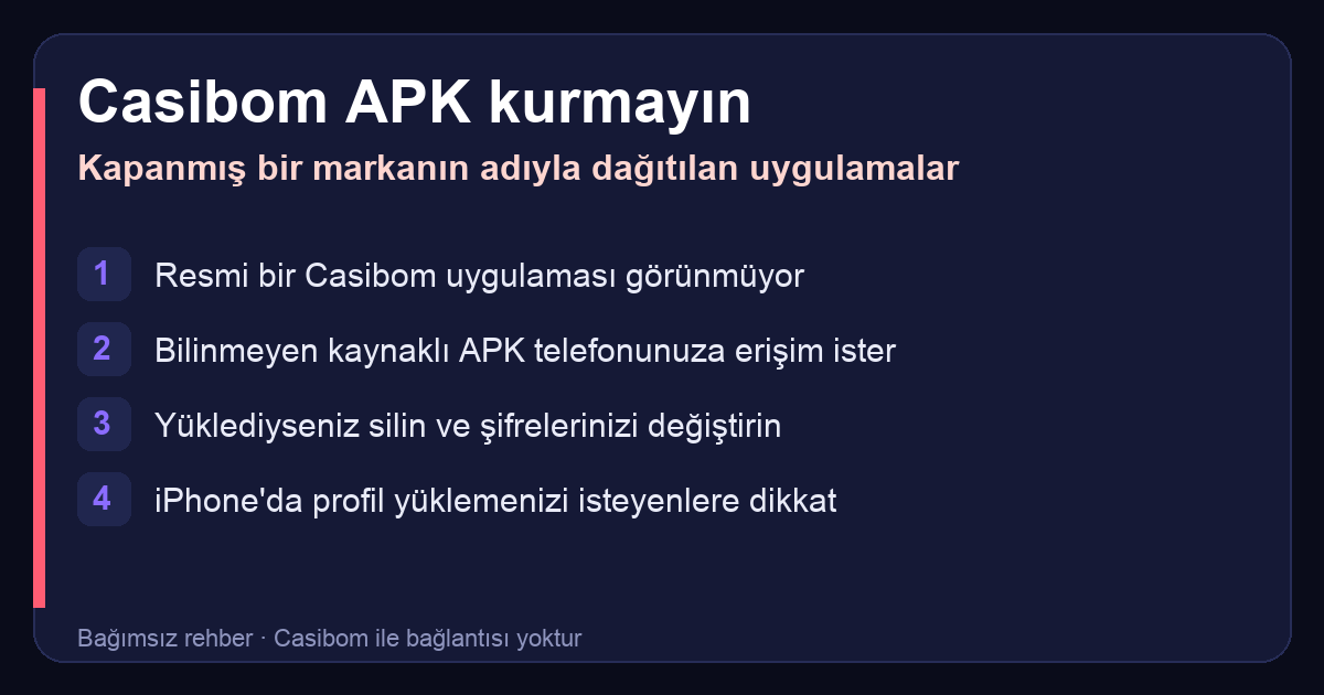Casibom APK uyarısı: resmi uygulama görünmüyor, bilinmeyen kaynaklı APK erişim ister, yüklediyseniz silin ve şifrelerinizi değiştirin
